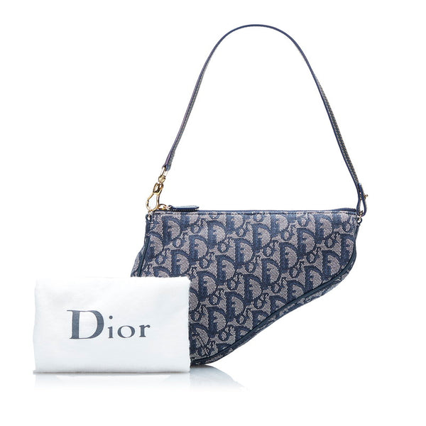 ディオール トロッター サドルポーチ ハンドバッグ アクセサリーポーチ  ネイビー キャンバス レザー レディース Dior 【中古】