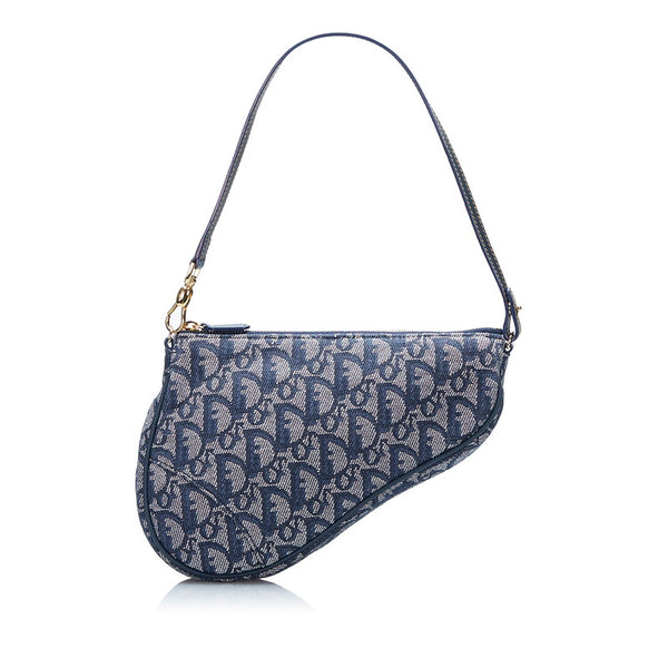 ディオール トロッター サドルポーチ ハンドバッグ アクセサリーポーチ  ネイビー キャンバス レザー レディース Dior 【中古】