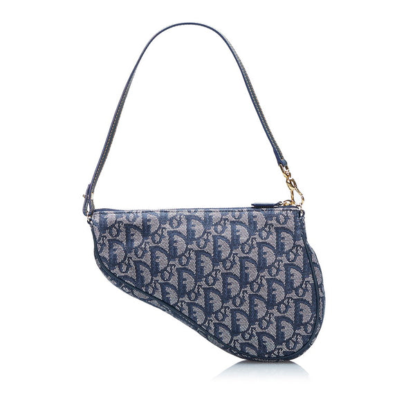 ディオール トロッター サドルポーチ ハンドバッグ アクセサリーポーチ  ネイビー キャンバス レザー レディース Dior 【中古】