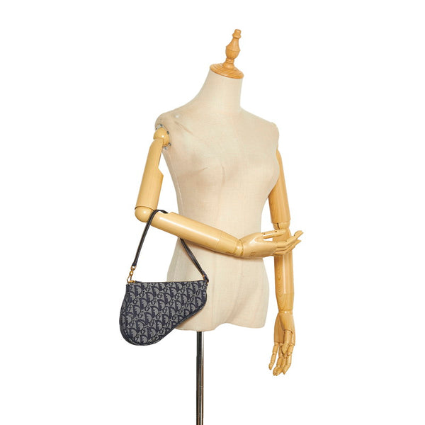 ディオール トロッター サドルポーチ ハンドバッグ アクセサリーポーチ  ネイビー キャンバス レザー レディース Dior 【中古】