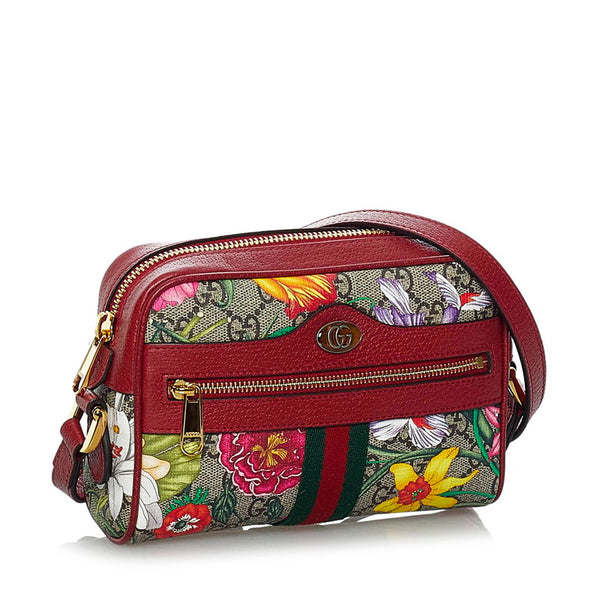 グッチ GGフローラ オフィディア  斜め掛け ショルダーバッグ 517350 レッド ベージュ PVC レザー レディース GUCCI 【中古】