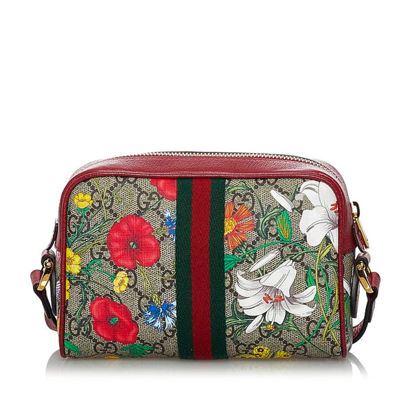 グッチ GGフローラ オフィディア  斜め掛け ショルダーバッグ 517350 レッド ベージュ PVC レザー レディース GUCCI 【中古】