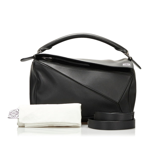 ロエベ ミディアム パズルバッグ ハンドバッグ ショルダーバッグ 2WAY ブラック レザー レディース LOEWE 【中古】