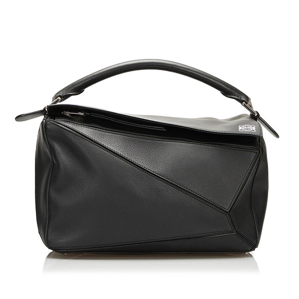 ロエベ ミディアム パズルバッグ ハンドバッグ ショルダーバッグ 2WAY ブラック レザー レディース LOEWE 【中古】