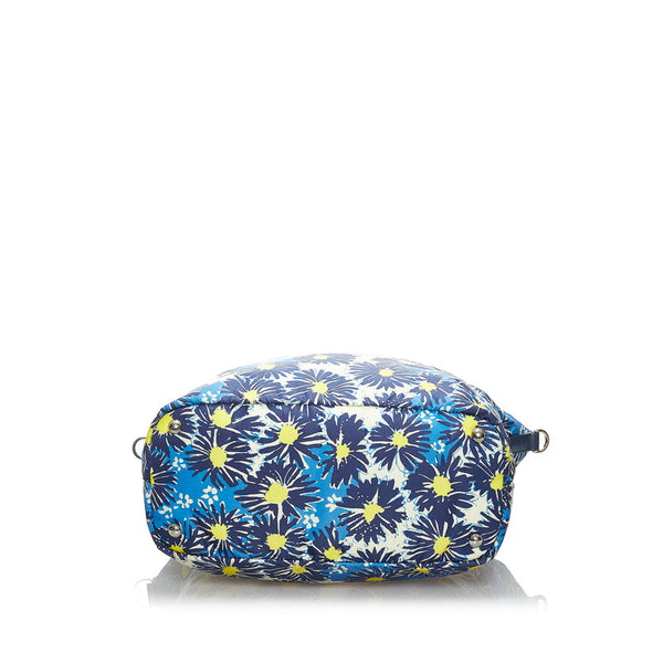 プラダ フラワー 花 トートバッグ ブルー イエロー ナイロン レザー レディース PRADA 【中古】