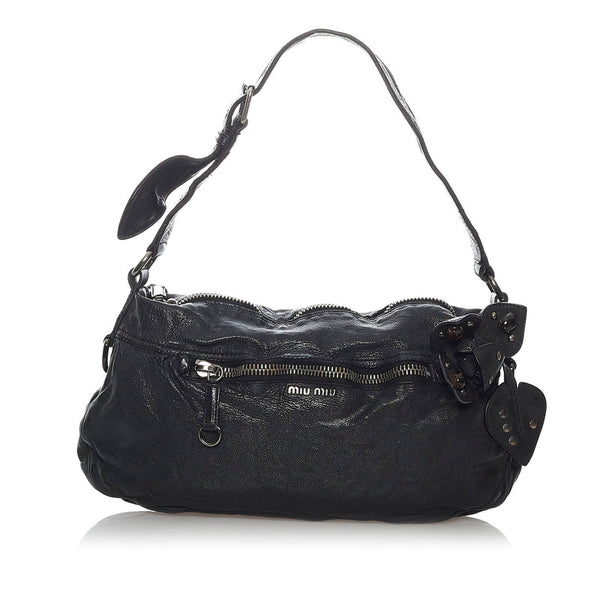 ミュウミュウ ブラック レザー ワンショルダー レディース MIUMIU 【中古】