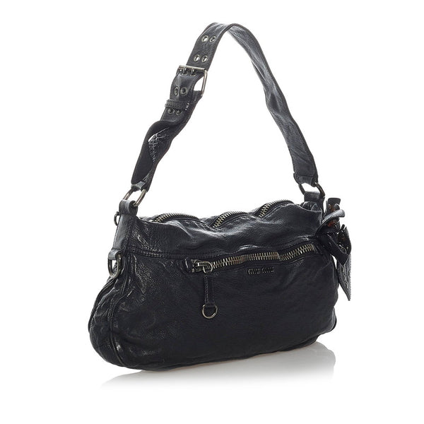 ミュウミュウ ブラック レザー ワンショルダー レディース MIUMIU 【中古】