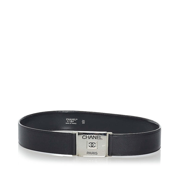 シャネル ココマーク ブラック レザー ベルト レディース CHANEL 【中古】