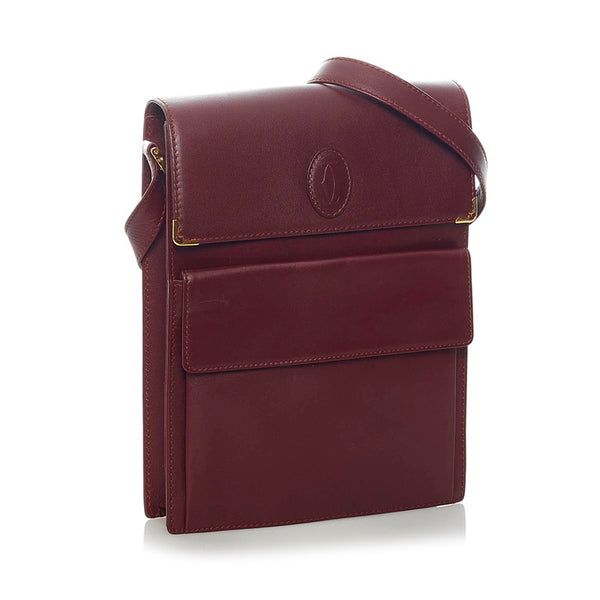 カルティエ マストライン 斜め掛け ショルダーバッグ ボルドー レザー レディース CARTIER 【中古】