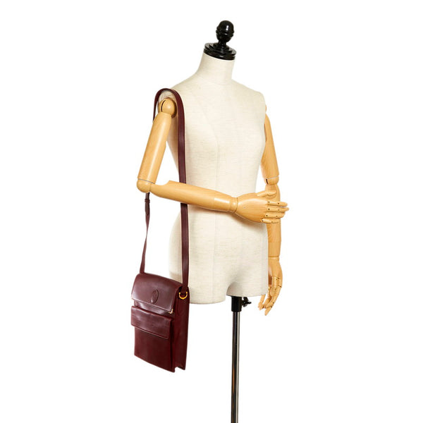 カルティエ マストライン 斜め掛け ショルダーバッグ ボルドー レザー レディース CARTIER 【中古】