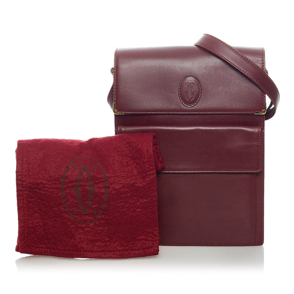 カルティエ マストライン 斜め掛け ショルダーバッグ ボルドー レザー レディース CARTIER 【中古】