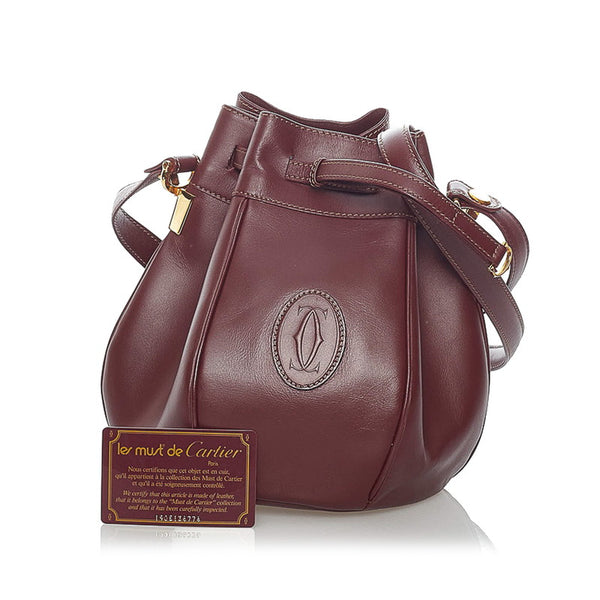 カルティエ マスト ボルドー ポリッシュレザー ショルダーバッグ レディース CARTIER 【中古】
