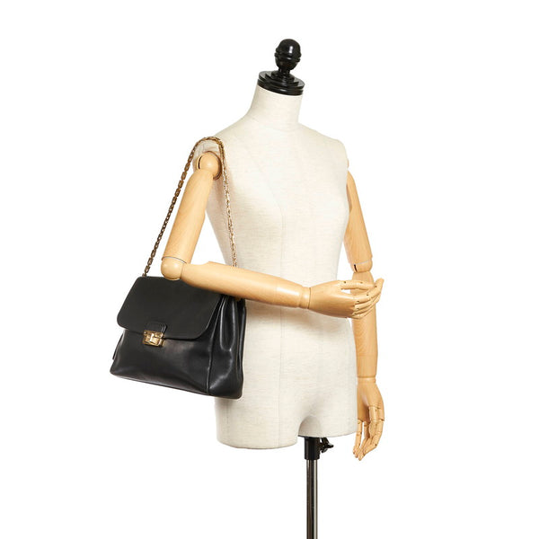 ディオール チェーン ショルダーバッグ  ブラック レザー レディース Dior 【中古】