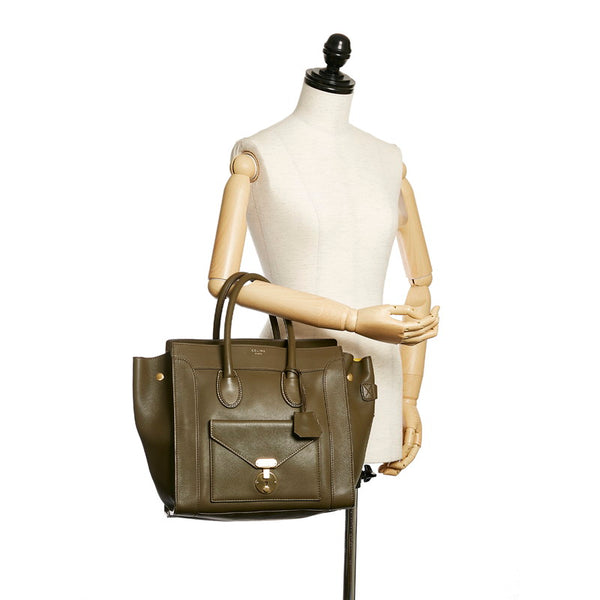 セリーヌ ラゲージ ミニショッパー カーキ レザー ハンドバッグ レディース CELINE 【中古】