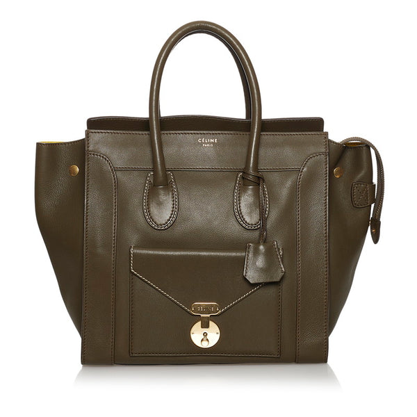 セリーヌ ラゲージ ミニショッパー カーキ レザー ハンドバッグ レディース CELINE 【中古】