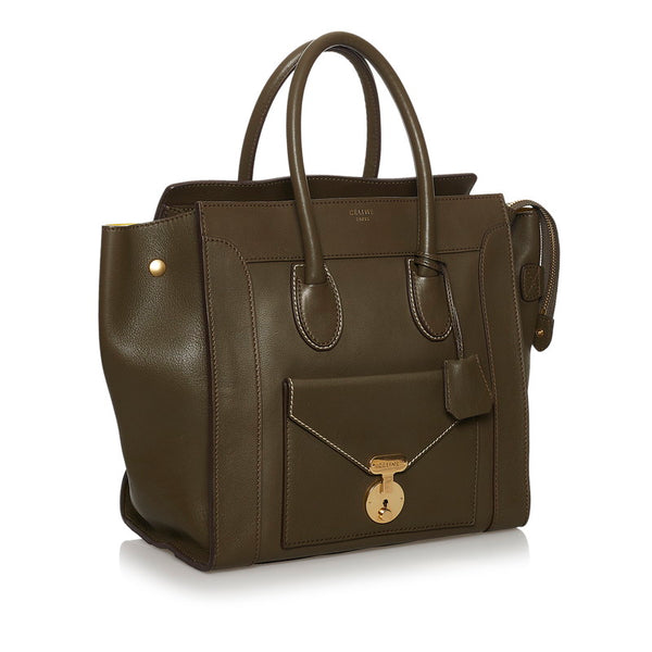 セリーヌ ラゲージ ミニショッパー カーキ レザー ハンドバッグ レディース CELINE 【中古】