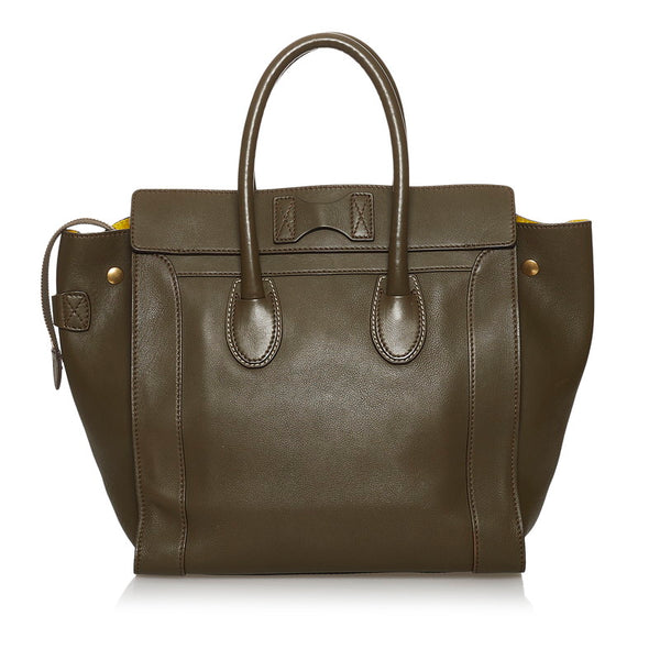 セリーヌ ラゲージ ミニショッパー カーキ レザー ハンドバッグ レディース CELINE 【中古】
