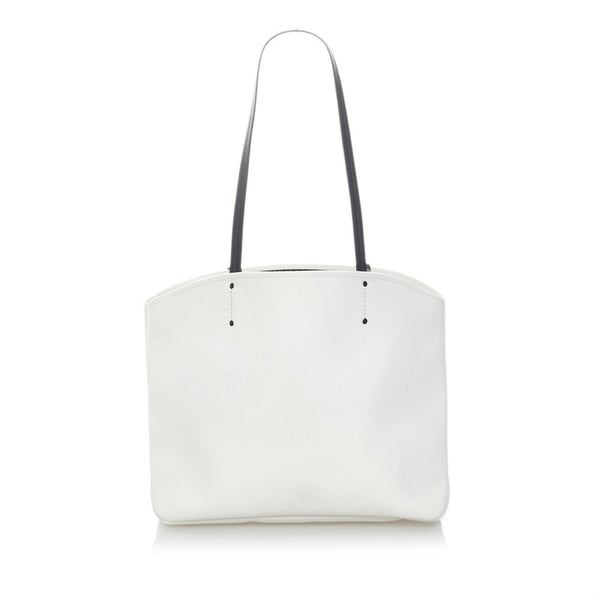 プラダ カナパ  レーシングロゴ トートバッグ 1BG220 ホワイト キャンバス レザー メンズ PRADA 【中古】