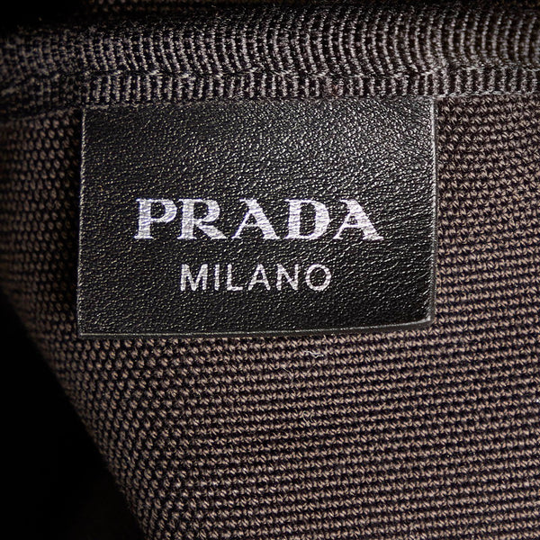 プラダ カナパ  レーシングロゴ トートバッグ 1BG220 ホワイト キャンバス レザー メンズ PRADA 【中古】