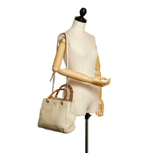 グッチ バンブー ハンドバッグショルダーバッグ 2WAY 336032 ホワイト レザー レディース GUCCI 【中古】