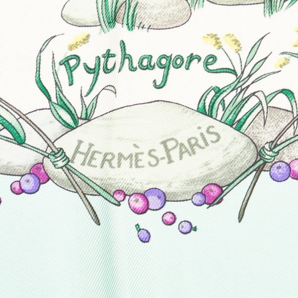 エルメス カレ90 Pythagore ピタゴラス スカーフ ライトグリーン シルク レディース HERMES 【中古】