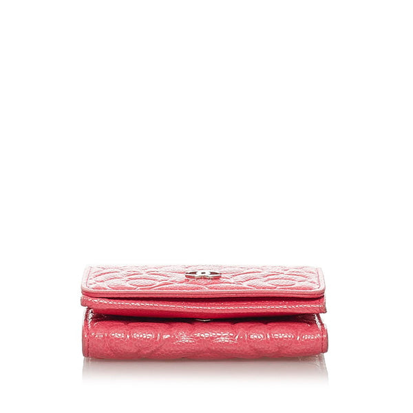 シャネル カメリア キャビアスキン ピンク レザー 三つ折り財布 レディース CHANEL 【中古】