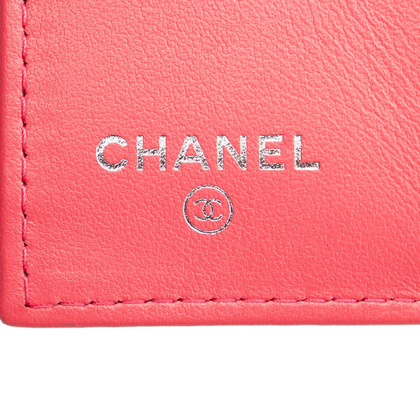 シャネル カメリア キャビアスキン ピンク レザー 三つ折り財布 レディース CHANEL 【中古】