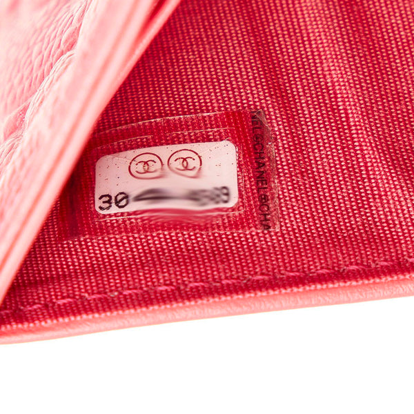 シャネル カメリア キャビアスキン ピンク レザー 三つ折り財布 レディース CHANEL 【中古】