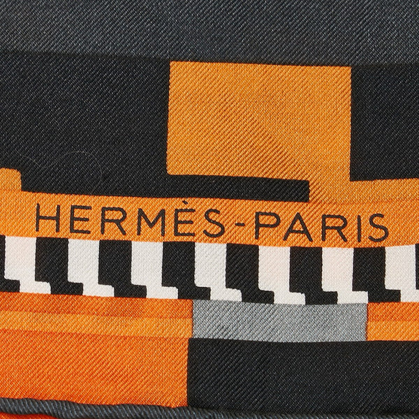 エルメス カレ100 スカーフ ブラック マルチカラー シルク コットン レディース HERMES 【中古】