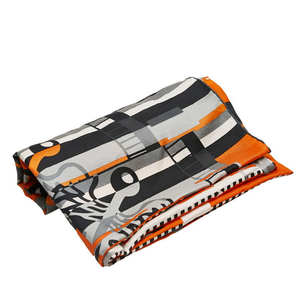 エルメス カレ100 スカーフ ブラック マルチカラー シルク コットン レディース HERMES 【中古】
