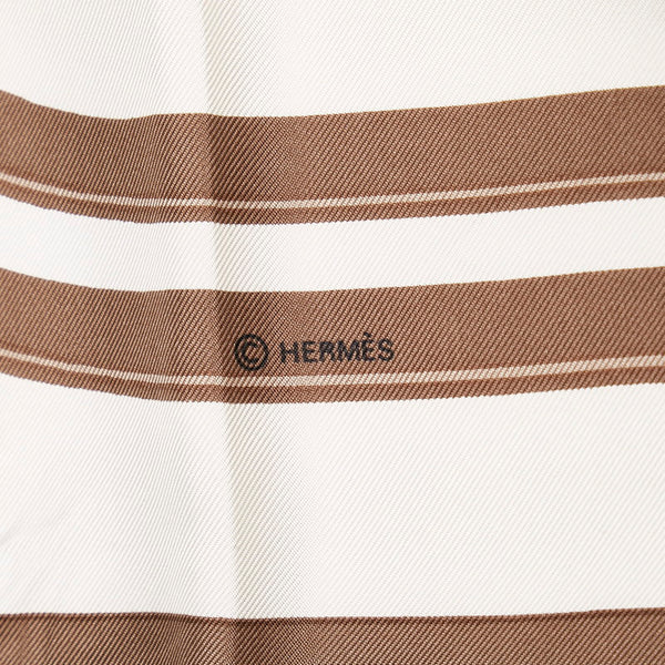 エルメス カレ90 BRIDES de GALA 式典用馬勒 スカーフ ブラウン ホワイト シルク レディース HERMES 【中古】