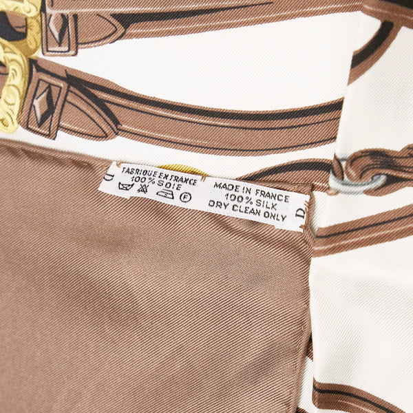 エルメス カレ90 BRIDES de GALA 式典用馬勒 スカーフ ブラウン ホワイト シルク レディース HERMES 【中古】