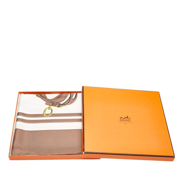 エルメス カレ90 BRIDES de GALA 式典用馬勒 スカーフ ブラウン ホワイト シルク レディース HERMES 【中古】