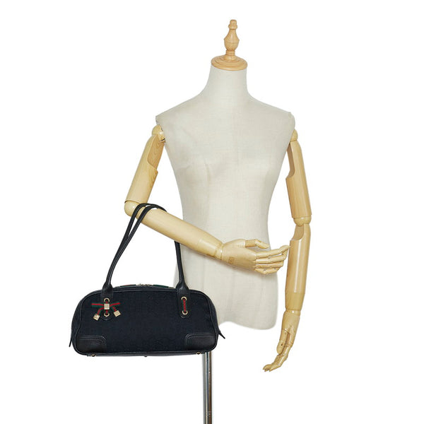 グッチ GGキャンバス プリンシー シェリーライン ハンドバッグ 161720 ブラック キャンバス レザー レディース GUCCI 【中古】