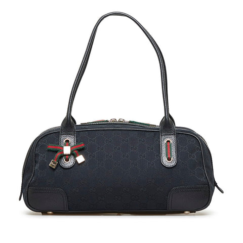 グッチ GGキャンバス プリンシー シェリーライン ハンドバッグ 161720 ブラック キャンバス レザー レディース GUCCI 【中古】