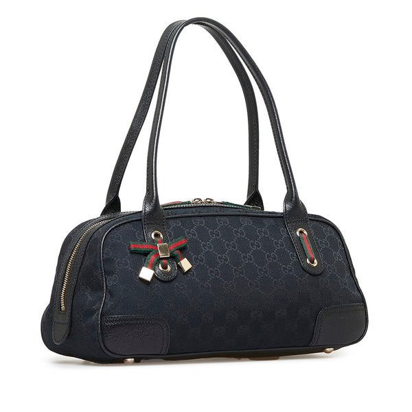 グッチ GGキャンバス プリンシー シェリーライン ハンドバッグ 161720 ブラック キャンバス レザー レディース GUCCI 【中古】