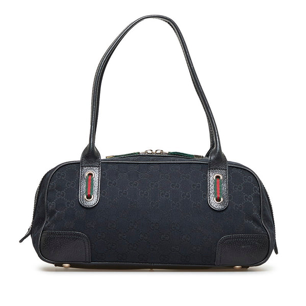 グッチ GGキャンバス プリンシー シェリーライン ハンドバッグ 161720 ブラック キャンバス レザー レディース GUCCI 【中古】