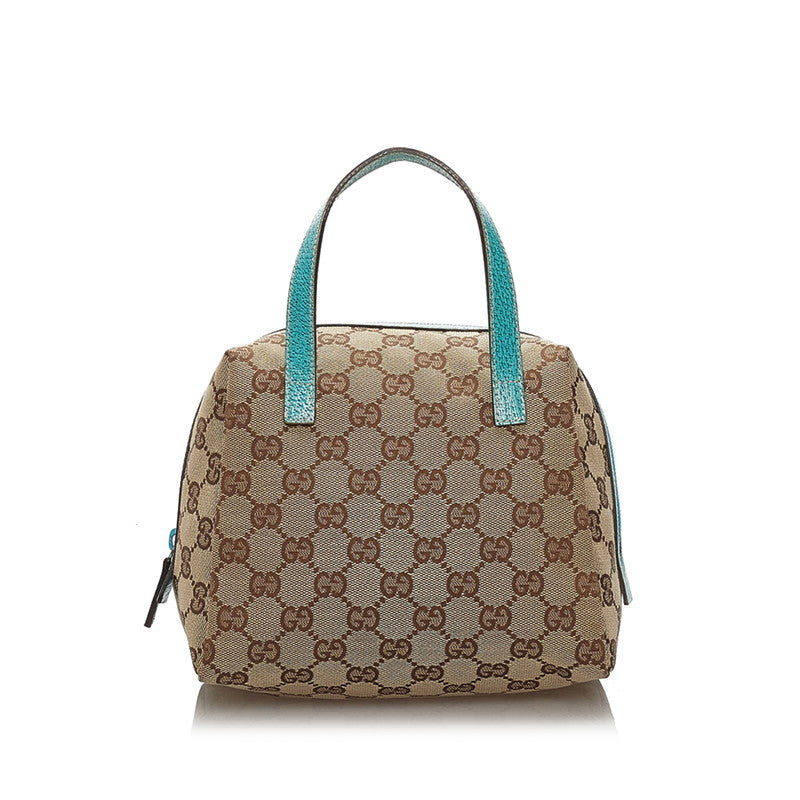 グッチ ＧGキャンバス ハンドバッグ 124542 ベージュ ブルー キャンバス レザー レディース GUCCI 【中古】