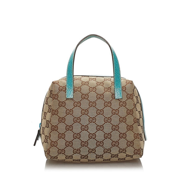 グッチ ＧGキャンバス ハンドバッグ 124542 ベージュ ブルー キャンバス レザー レディース GUCCI 【中古】