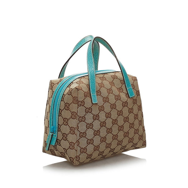 グッチ ＧGキャンバス ハンドバッグ 124542 ベージュ ブルー キャンバス レザー レディース GUCCI 【中古】