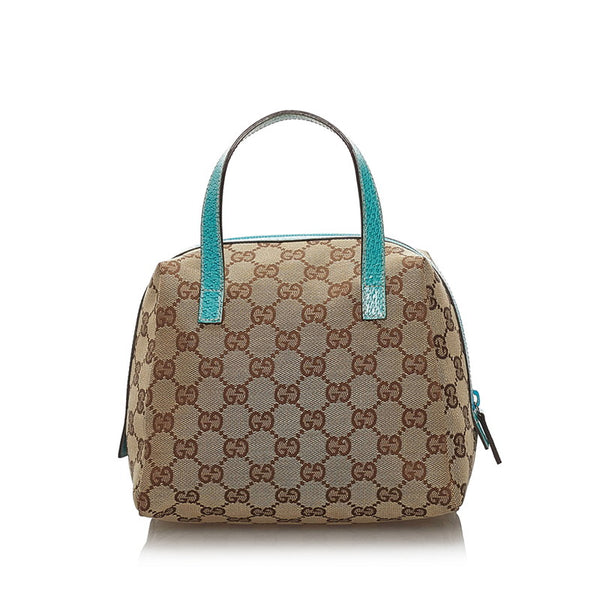 グッチ ＧGキャンバス ハンドバッグ 124542 ベージュ ブルー キャンバス レザー レディース GUCCI 【中古】