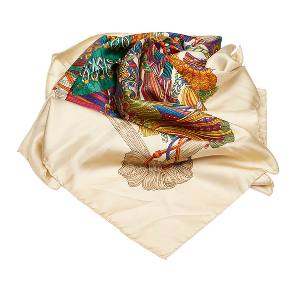 グッチ スカーフ ベージュ マルチ シルク レディース GUCCI 【中古】