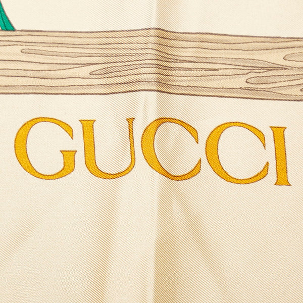 グッチ スカーフ ベージュ マルチ シルク レディース GUCCI 【中古】