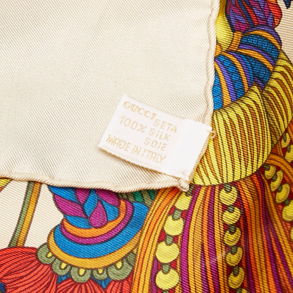 グッチ スカーフ ベージュ マルチ シルク レディース GUCCI 【中古】