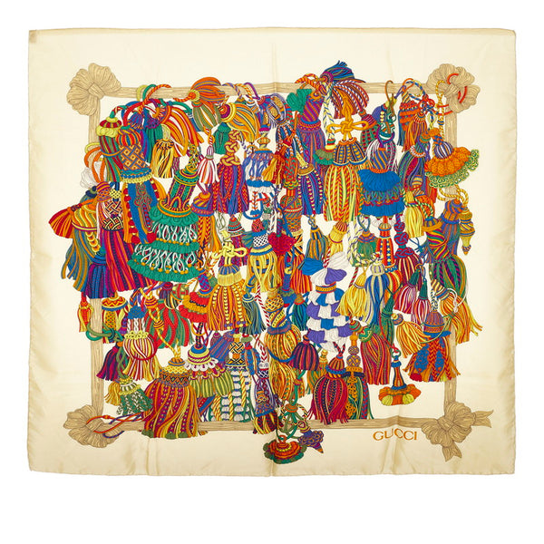グッチ スカーフ ベージュ マルチ シルク レディース GUCCI 【中古】