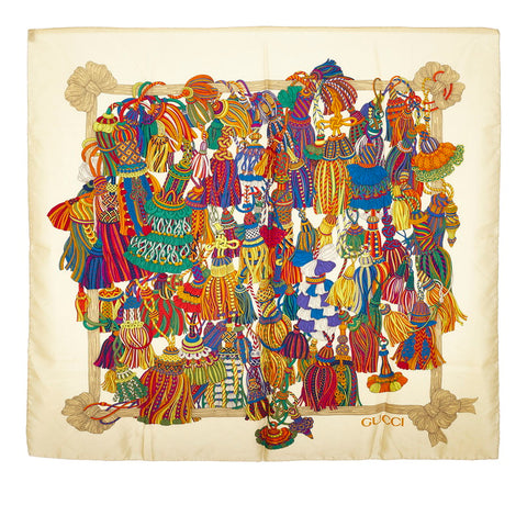 グッチ スカーフ ベージュ マルチ シルク レディース GUCCI 【中古】