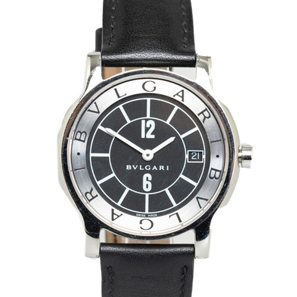 ブルガリ ソロテンポ 腕時計 ST35S クオーツ ブラック文字盤 ステンレススチール レザー メンズ BVLGARI 【中古】