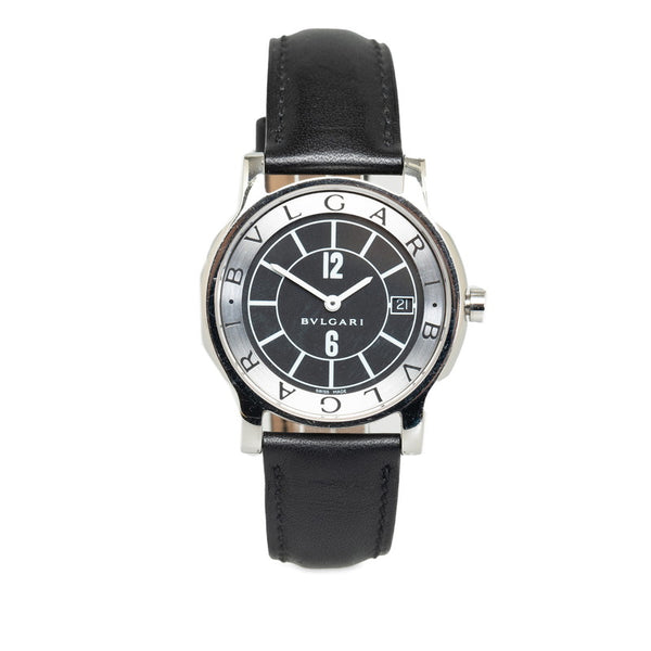 ブルガリ ソロテンポ 腕時計 ST35S クオーツ ブラック文字盤 ステンレススチール レザー メンズ BVLGARI 【中古】