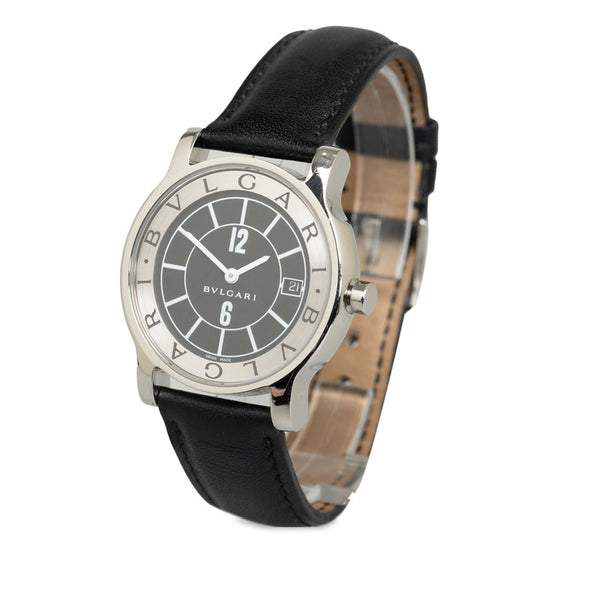 ブルガリ ソロテンポ 腕時計 ST35S クオーツ ブラック文字盤 ステンレススチール レザー メンズ BVLGARI 【中古】