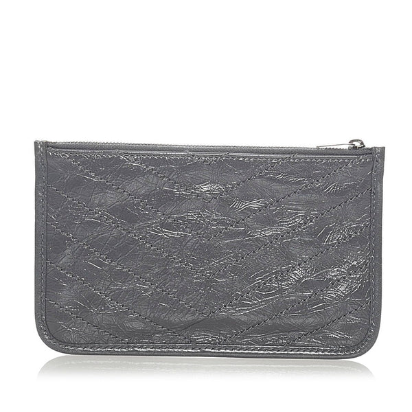 サンローラン ロゴ Vステッチ ポーチ グレー レザー レディース SAINT LAURENT 【中古】